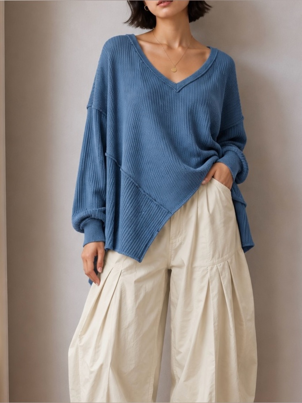 Free People We The Free Coraline Thermal Knit Top | Legion Blue | Size S